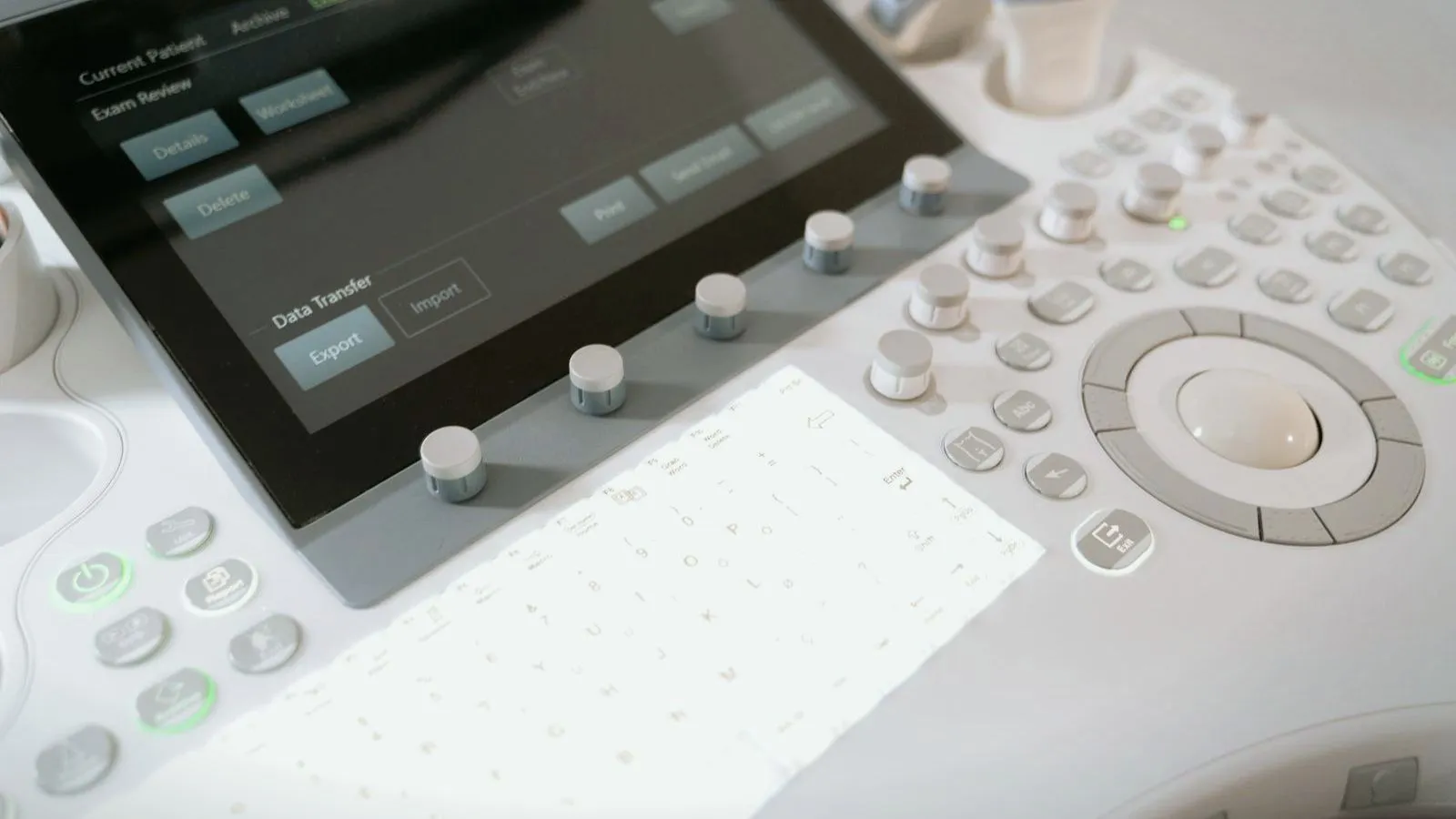 The control panel and screen of an ultrasound machine in a clinic