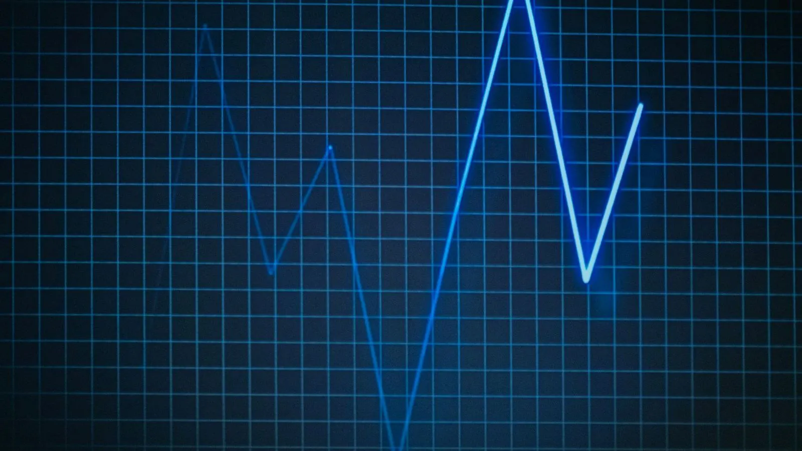 A glowing blue heart rate trace running across a grid