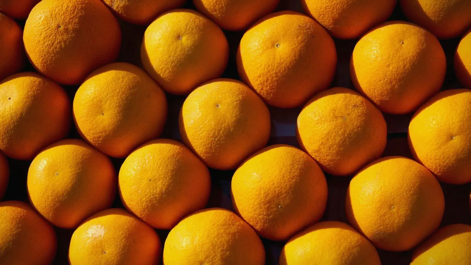 Fresh oranges arranged in a close-up, top-down view